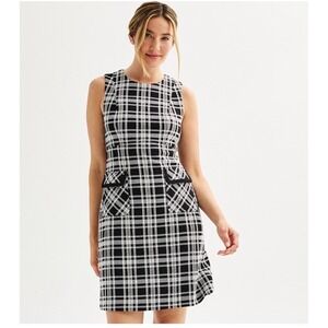 Andre Marc Sleeveless Crewneck Front Pocket‎ Black & White Plaid Size 10 NWOT